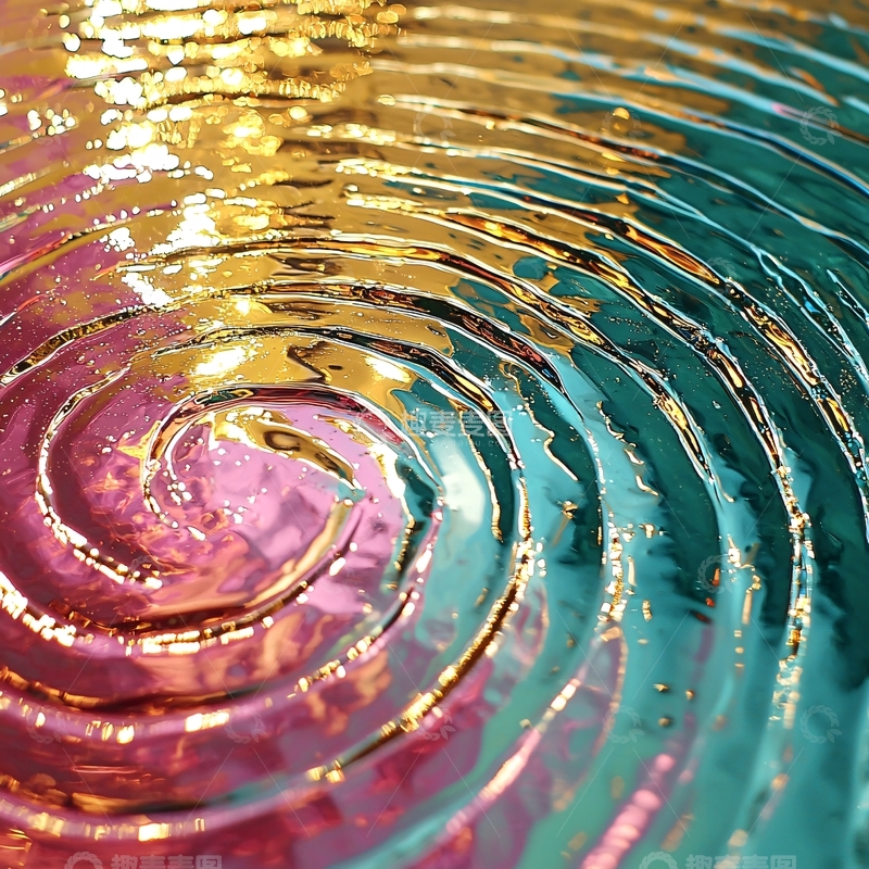 高清大图下载【趣麦麦图】金色粉色青绿色水波纹