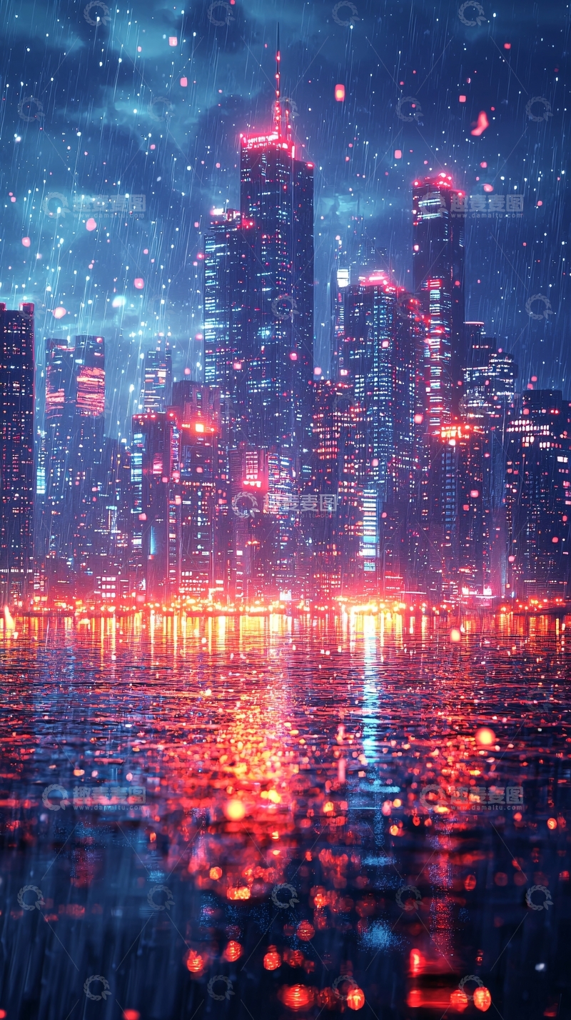 高清大图下载【趣麦麦图】雨夜都市夜景