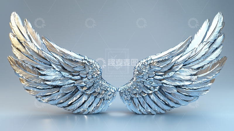 高清大图下载【趣麦麦图】银色金属质感天使翅膀