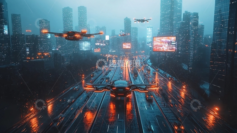 高清大图下载【趣麦麦图】雨夜未来都市1