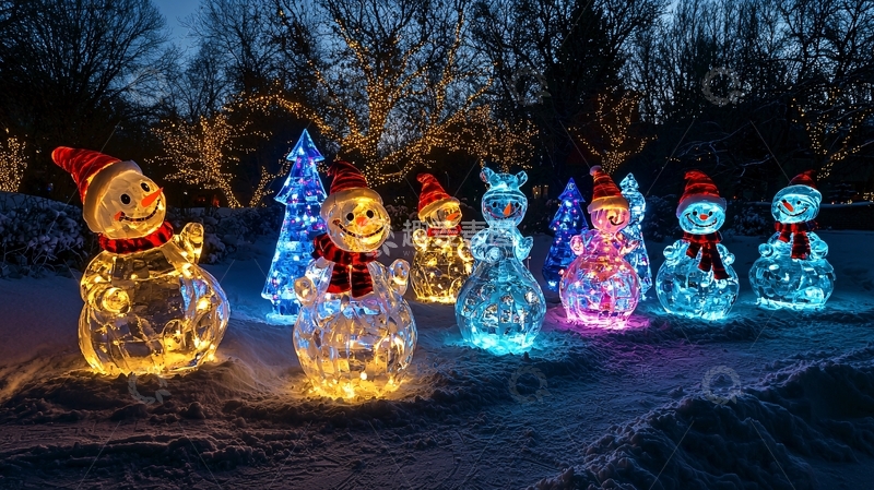 高清大图下载【趣麦麦图】冰雪圣诞雪人灯饰