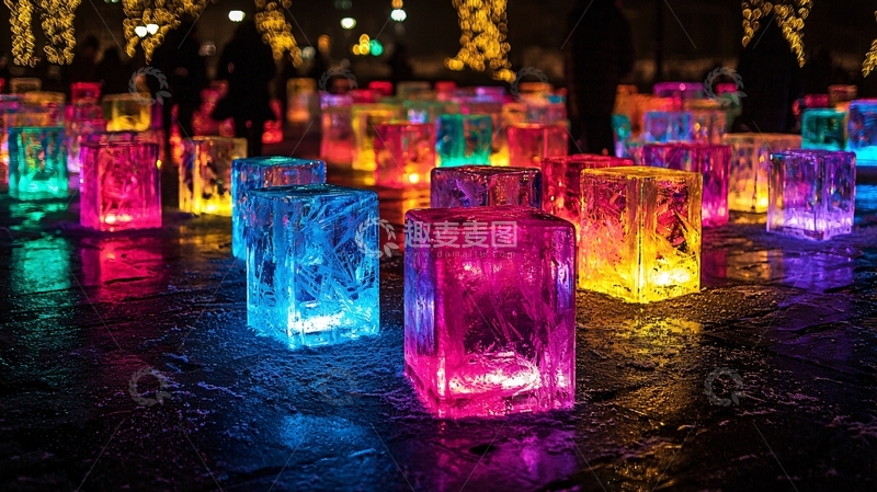 高清大图下载【趣麦麦图】彩灯冰块夜间景观