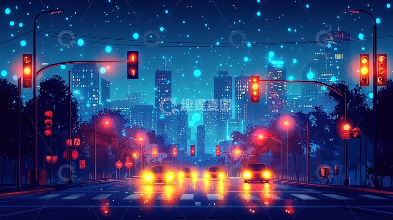 高清大图下载【趣麦麦图】夜晚城市街道灯光