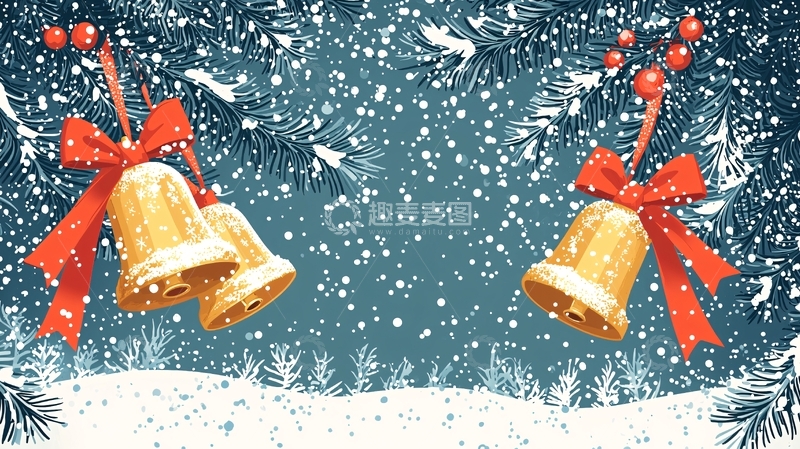 高清大图下载【趣麦麦图】下雪的圣诞铃铛