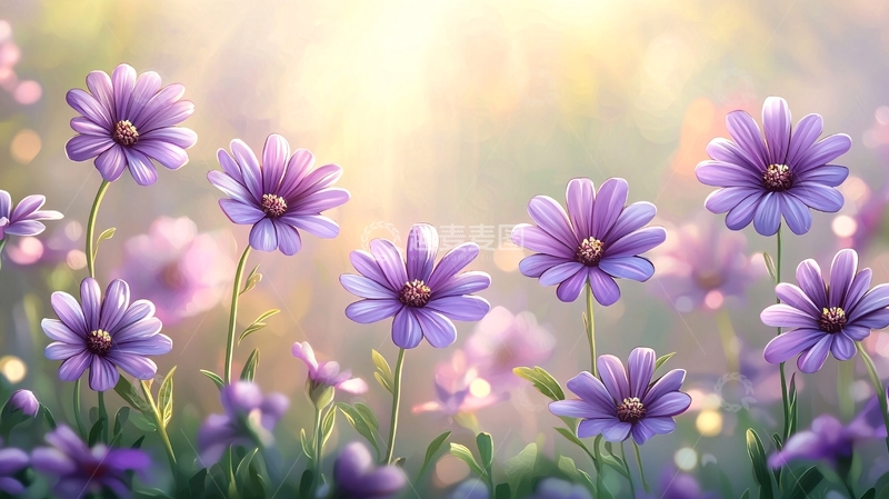 高清大图下载【趣麦麦图】阳光下的紫色雏菊花田