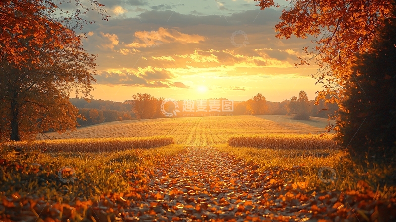 高清大图下载【趣麦麦图】秋日田野落日余晖
