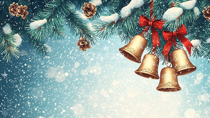 高清大图下载【趣麦麦图】圣诞节铃铛雪景