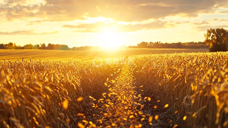 高清大图下载【趣麦麦图】金色的麦田日落