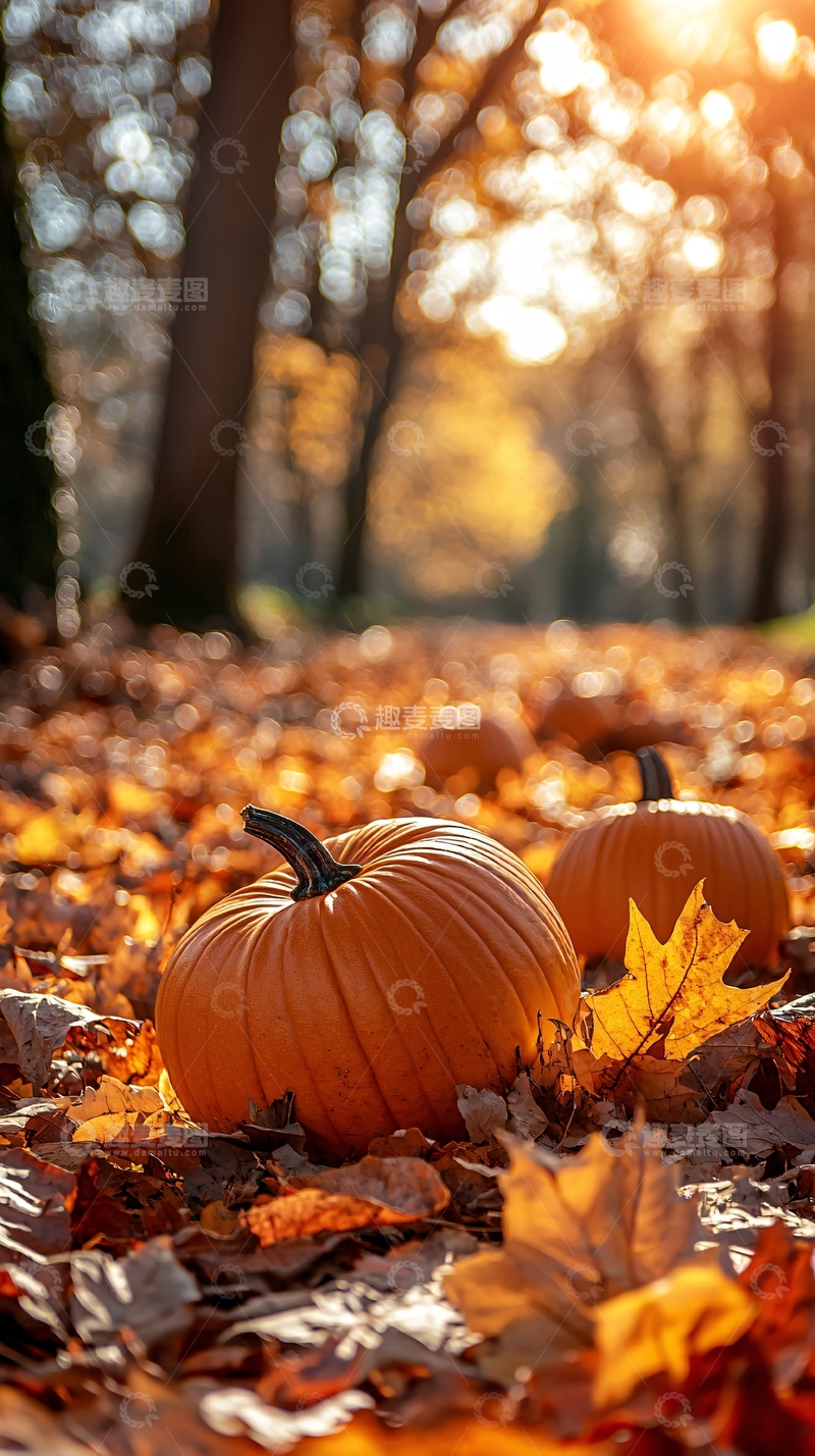 高清大图下载【趣麦麦图】秋日南瓜落叶景色