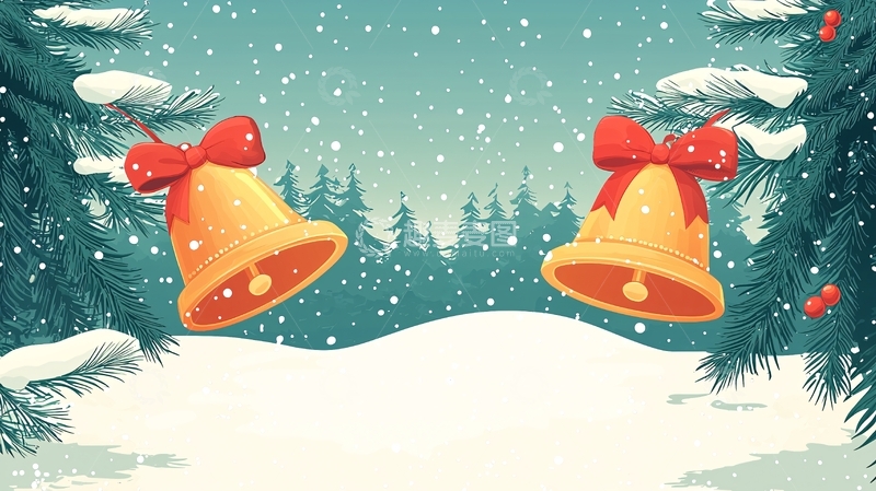 高清大图下载【趣麦麦图】圣诞节铃铛雪景