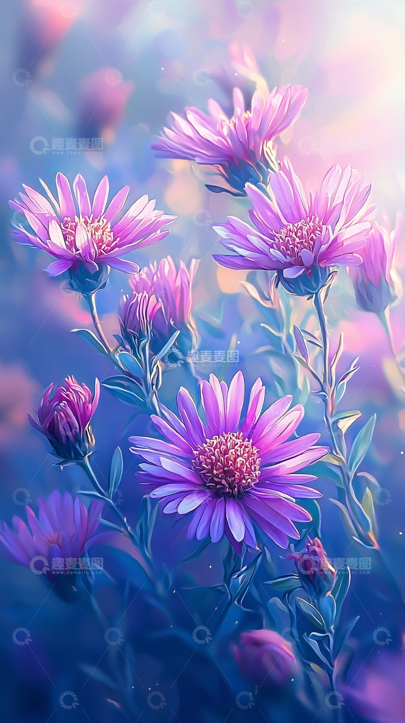 高清大图下载【趣麦麦图】梦幻紫粉色雏菊花束