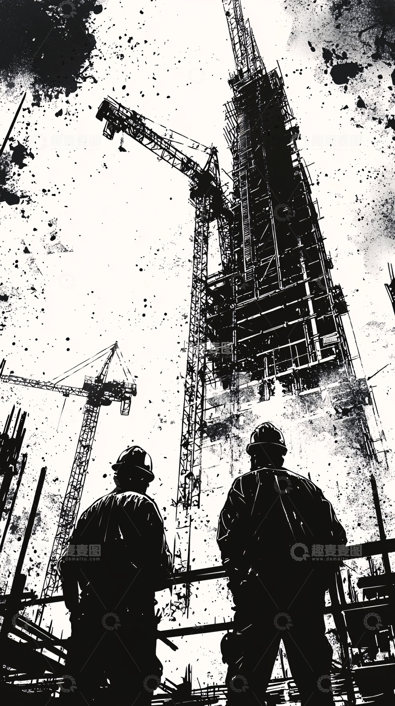 高清大图下载【趣麦麦图】黑白建筑工地