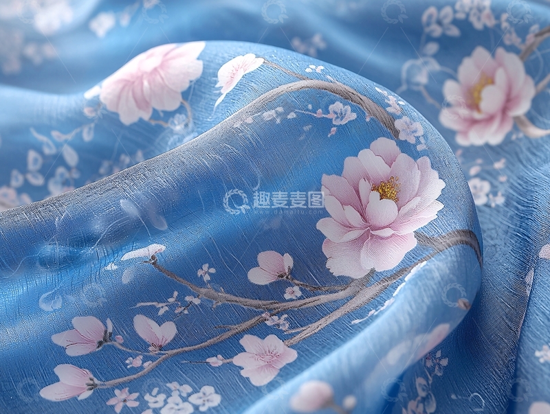 高清大图下载【趣麦麦图】蓝色印花雪纺面料