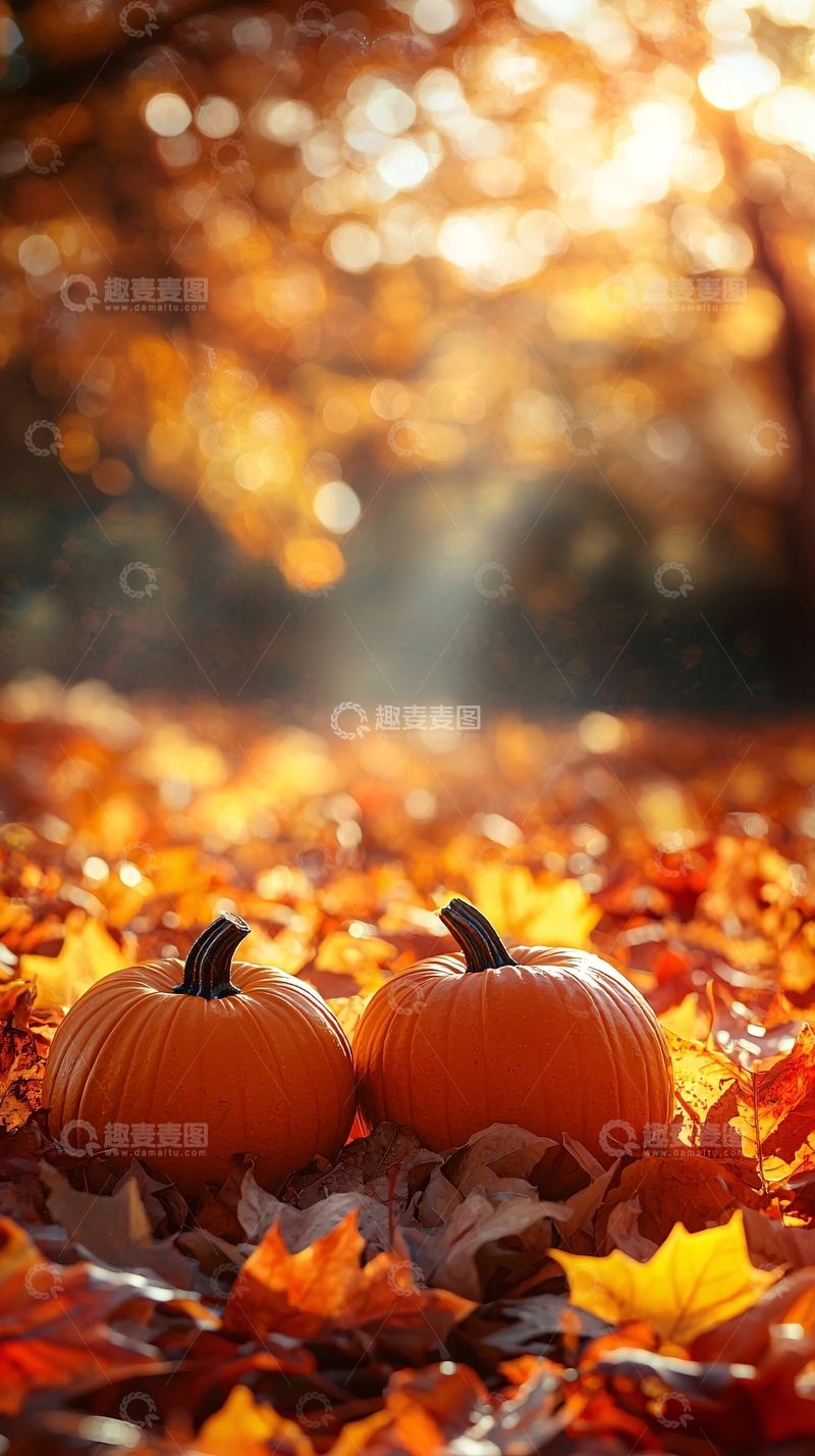 高清大图下载【趣麦麦图】秋天南瓜落叶