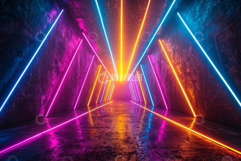 高清大图下载【趣麦麦图】霓虹灯隧道