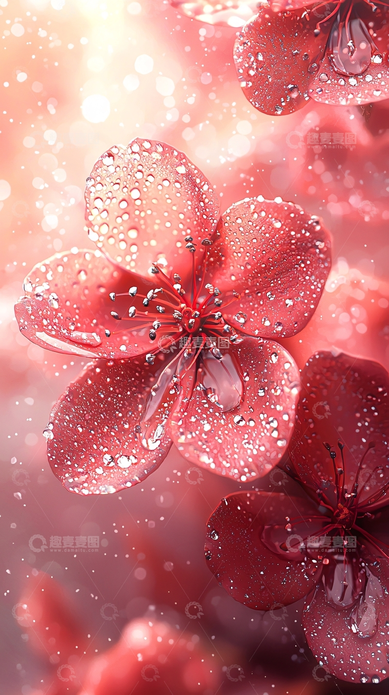 高清大图下载【趣麦麦图】粉嫩樱花雨露高清壁纸