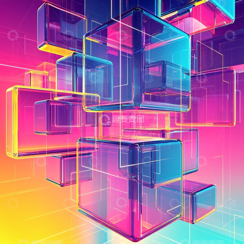 高清大图下载【趣麦麦图】彩色透明立方体