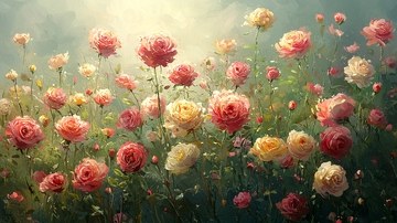 油画玫瑰花田