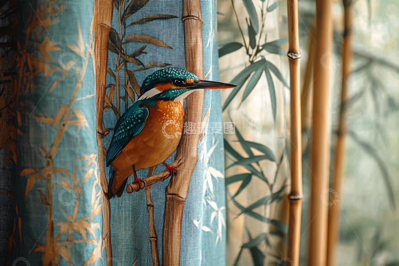 高清大图下载【趣麦麦图】翠鸟栖息竹林