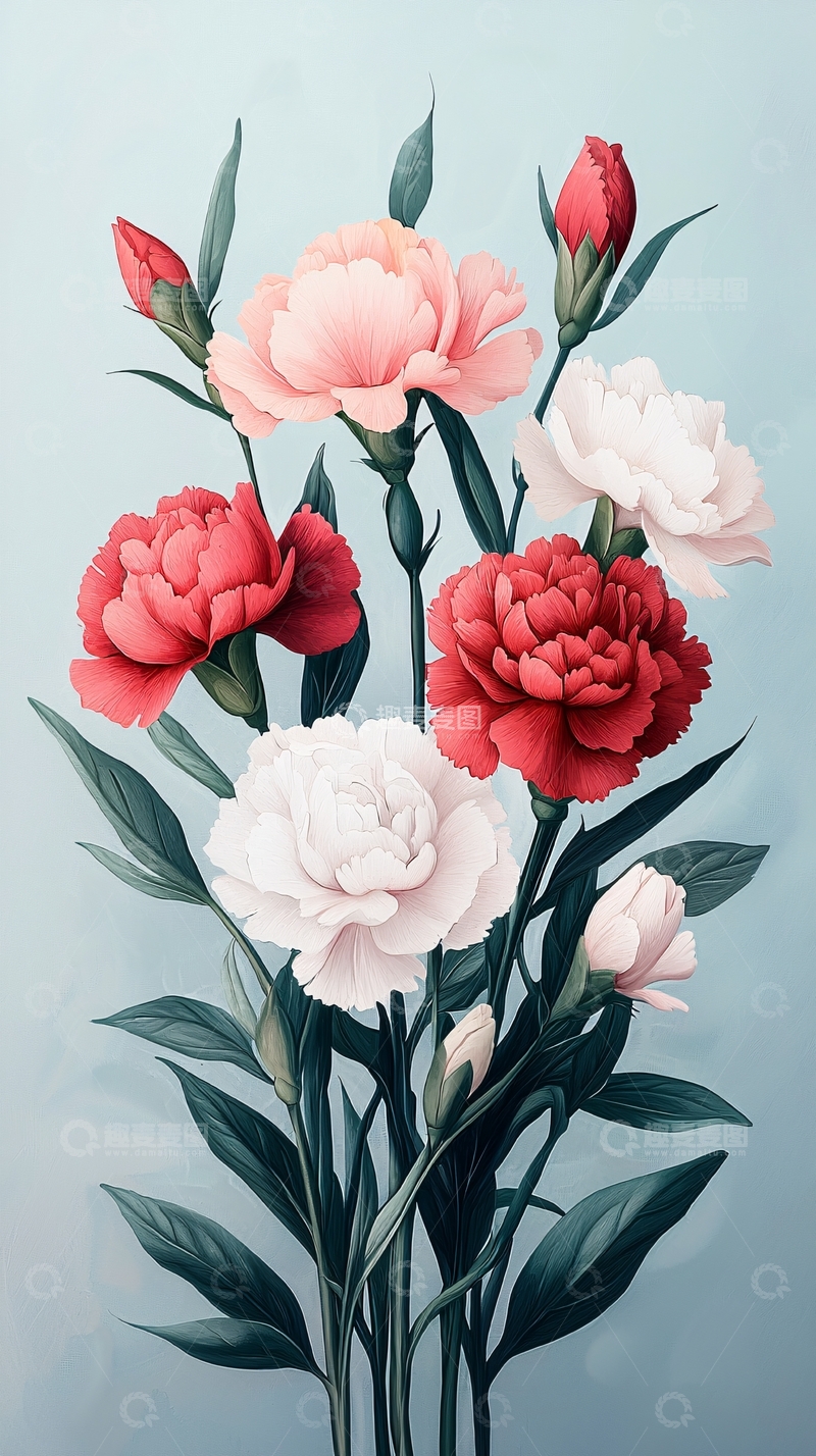 高清大图下载【趣麦麦图】粉色康乃馨插画