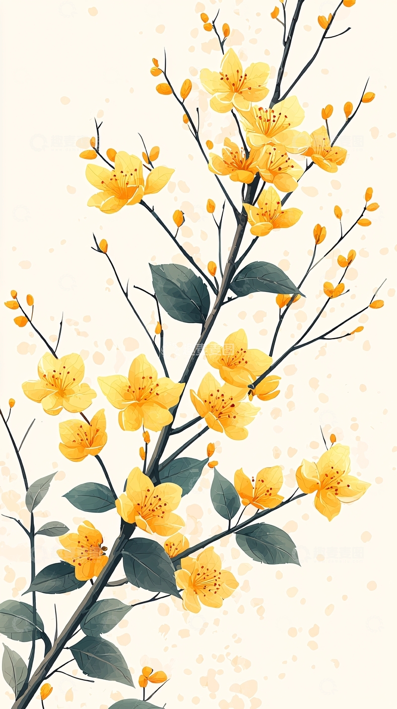 高清大图下载【趣麦麦图】黄枝黄花素雅插画