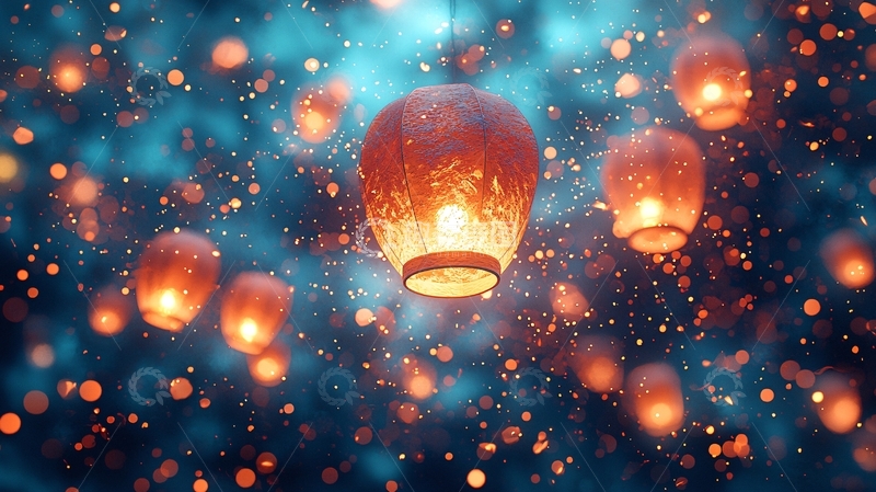 高清大图下载【趣麦麦图】梦幻星空孔明灯