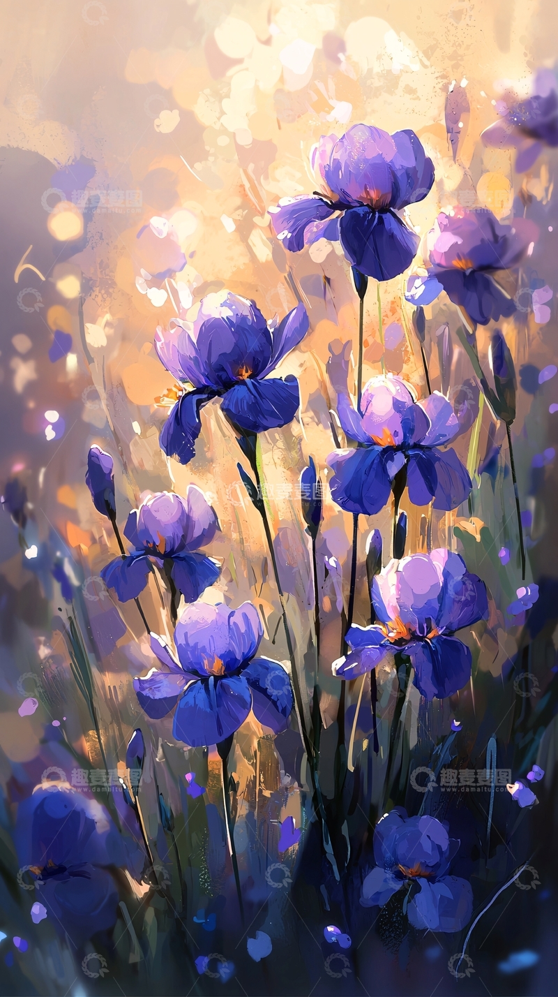 阳光下紫色鸢尾花田