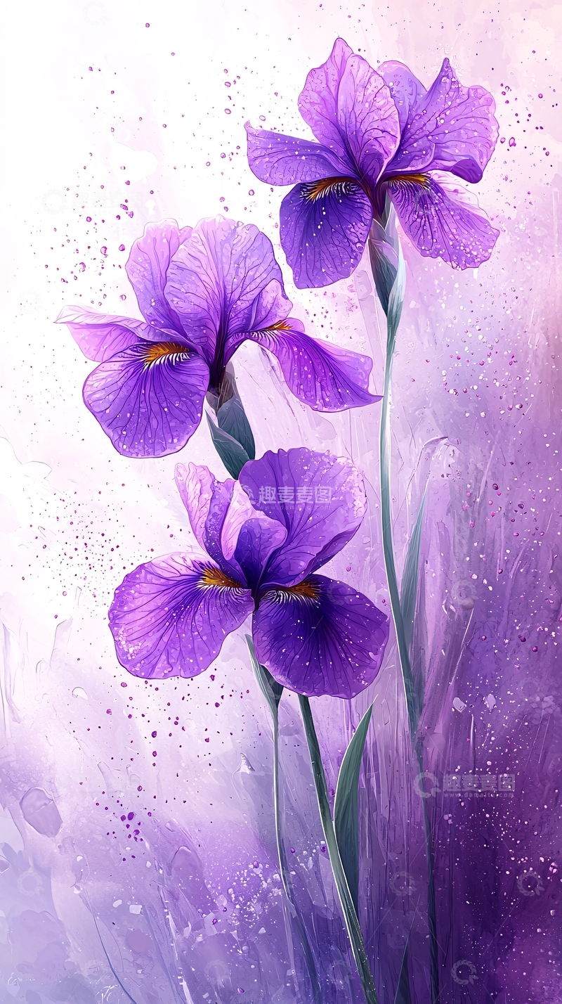 紫色鸢尾花水彩画