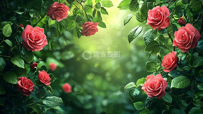 高清大图下载【趣麦麦图】粉色玫瑰花丛