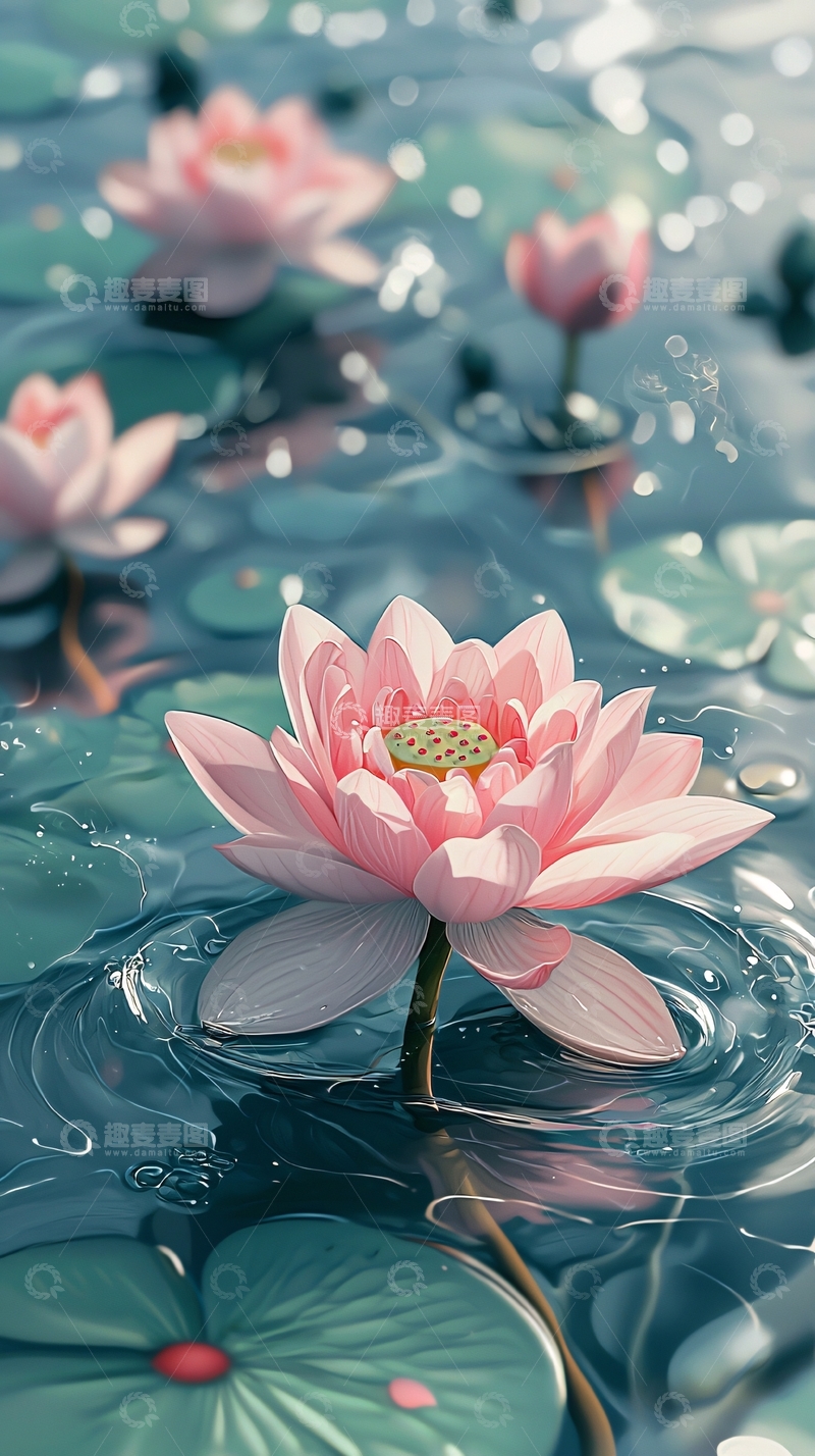 高清大图下载【趣麦麦图】粉嫩莲花水面涟漪