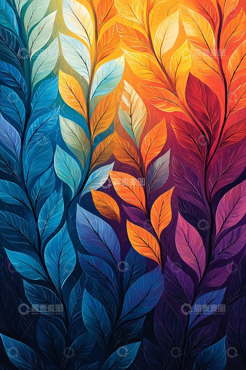 高清大图下载【趣麦麦图】色彩斑斓的抽象叶子