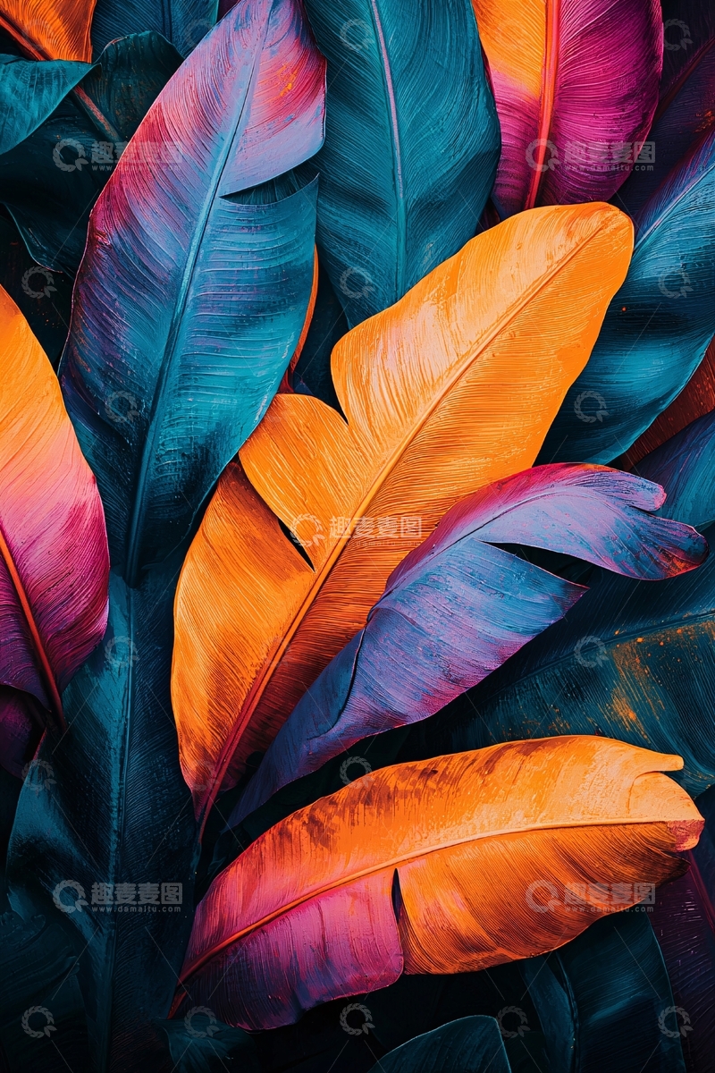高清大图下载【趣麦麦图】彩色芭蕉叶4