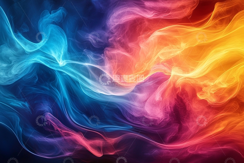 高清大图下载【趣麦麦图】蓝橙色火焰烟雾抽象背景