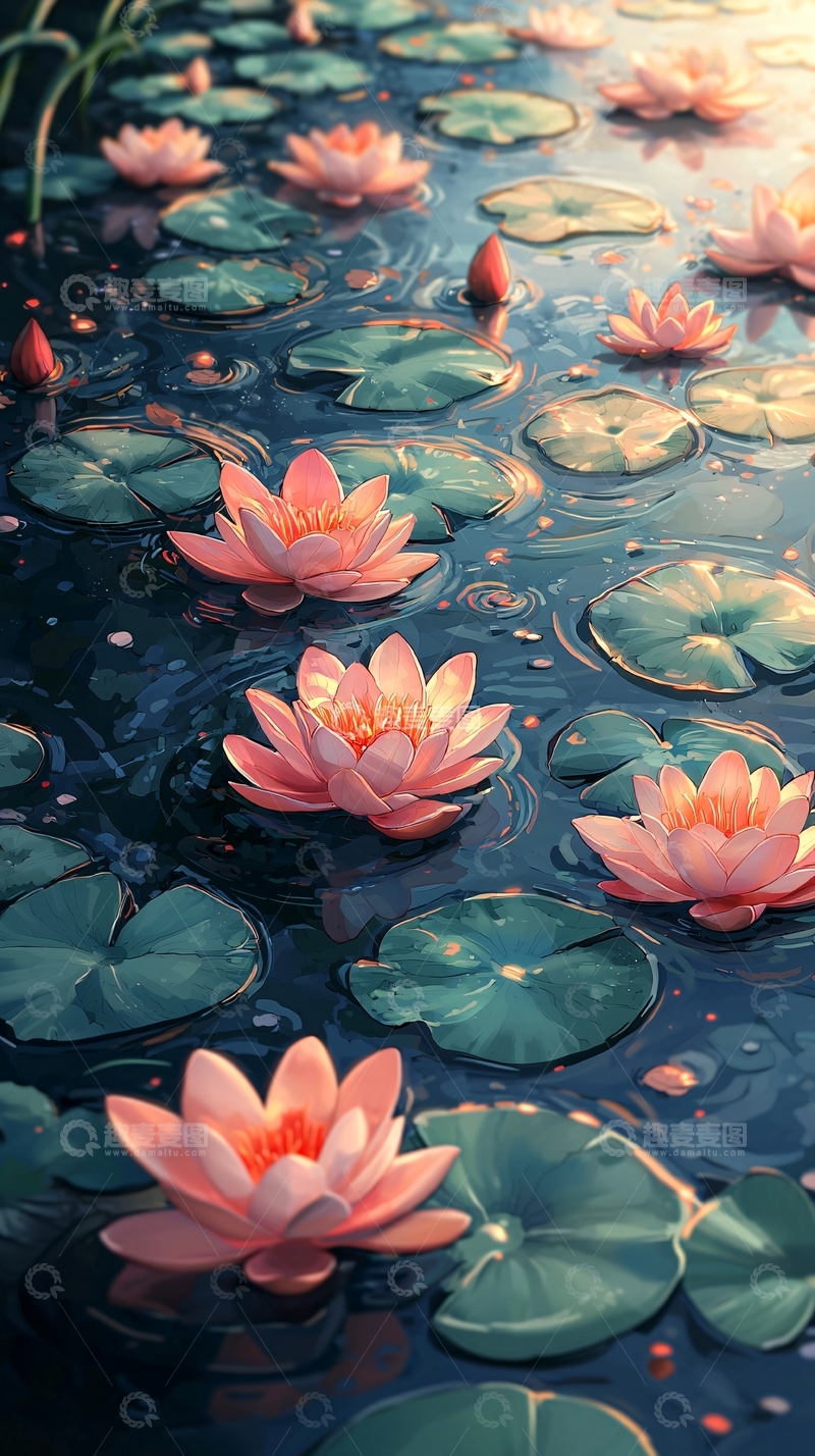 高清大图下载【趣麦麦图】水面粉色睡莲