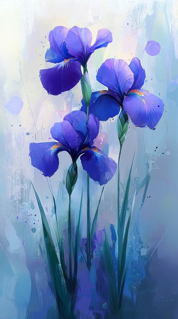 蓝紫色鸢尾花绘画