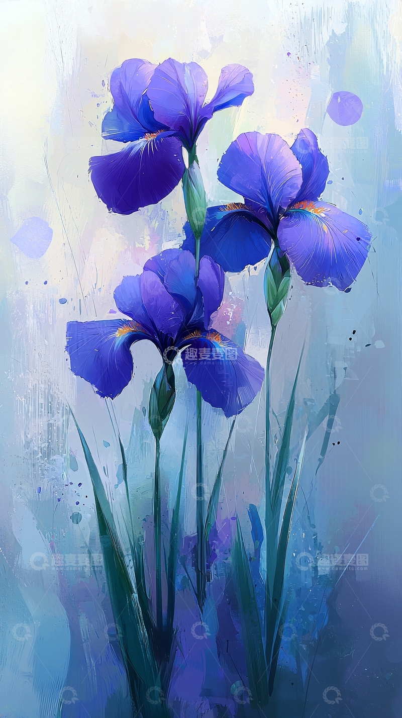 蓝紫色鸢尾花绘画