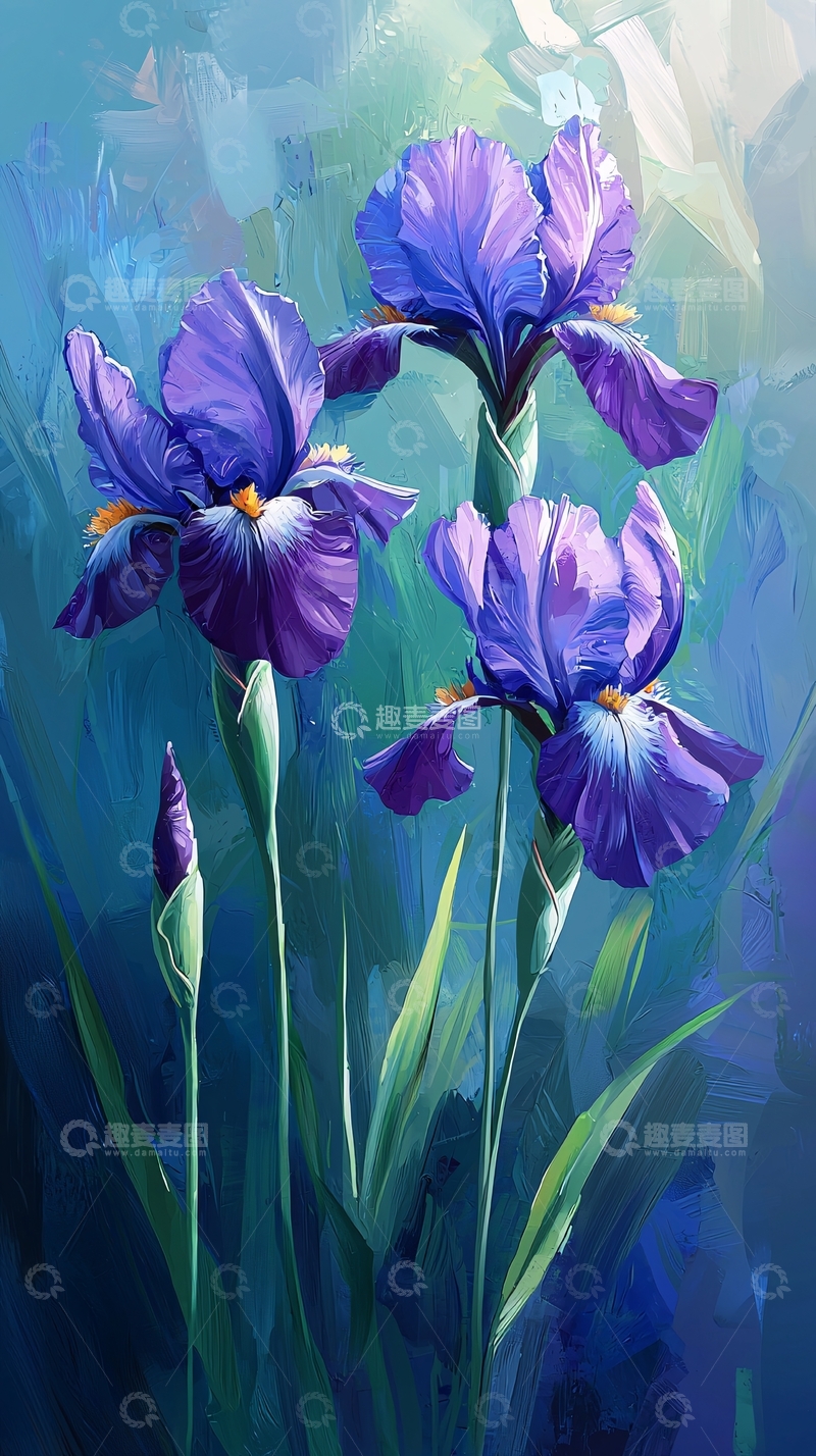 紫色鸢尾花油画