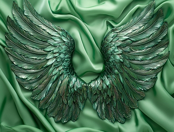 绿丝绸上的一对青铜翅膀
