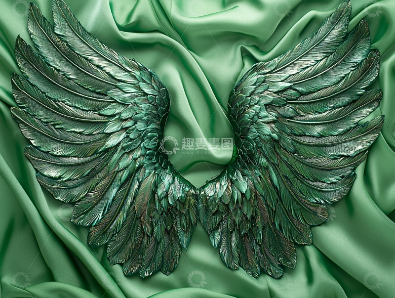 高清大图下载【趣麦麦图】绿丝绸上的一对青铜翅膀