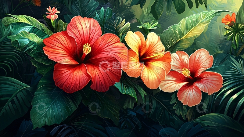 高清大图下载【趣麦麦图】热带雨林木槿花
