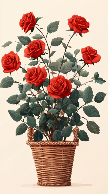 红玫瑰花束花篮插画