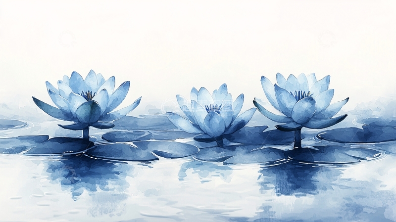 高清大图下载【趣麦麦图】水墨蓝莲花