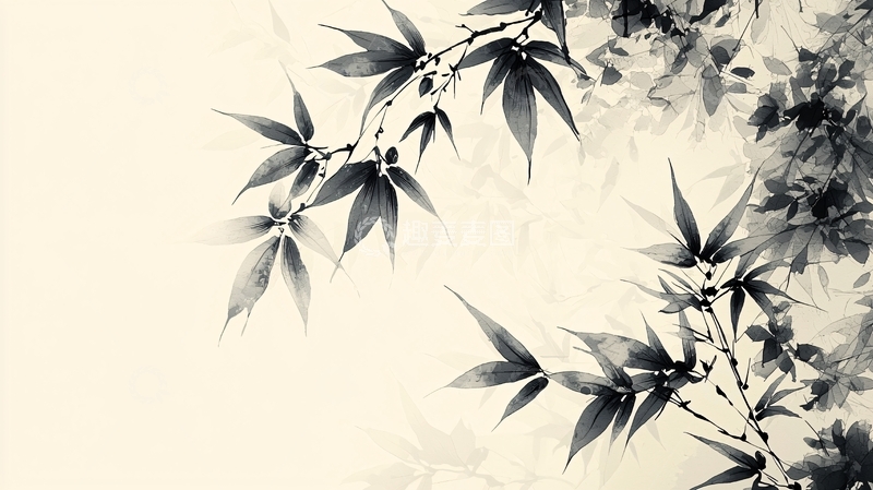 高清大图下载【趣麦麦图】水墨画叶子