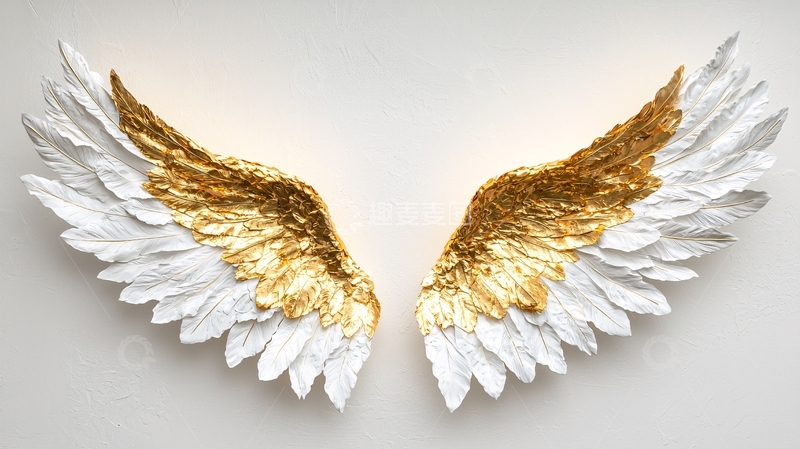 高清大图下载【趣麦麦图】金色和白色羽毛翅膀