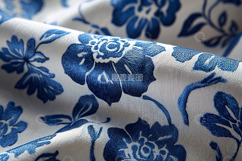 高清大图下载【趣麦麦图】白底蓝色花朵布料