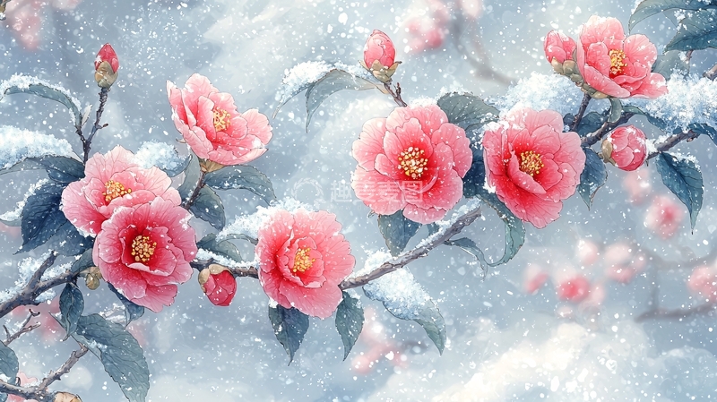 高清大图下载【趣麦麦图】冬日粉红色山茶花