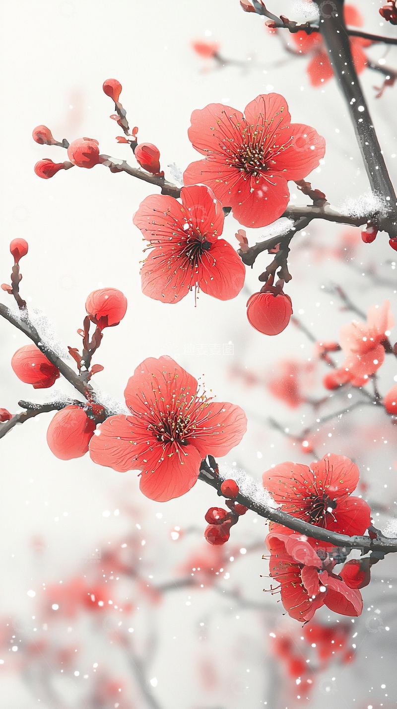 高清大图下载【趣麦麦图】红梅雪景