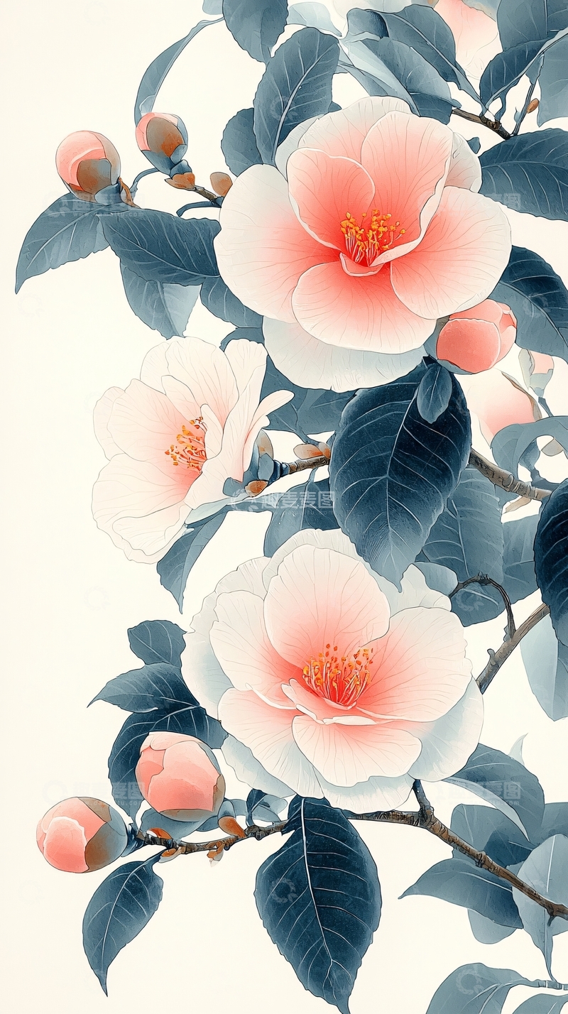 高清大图下载【趣麦麦图】水墨山茶花