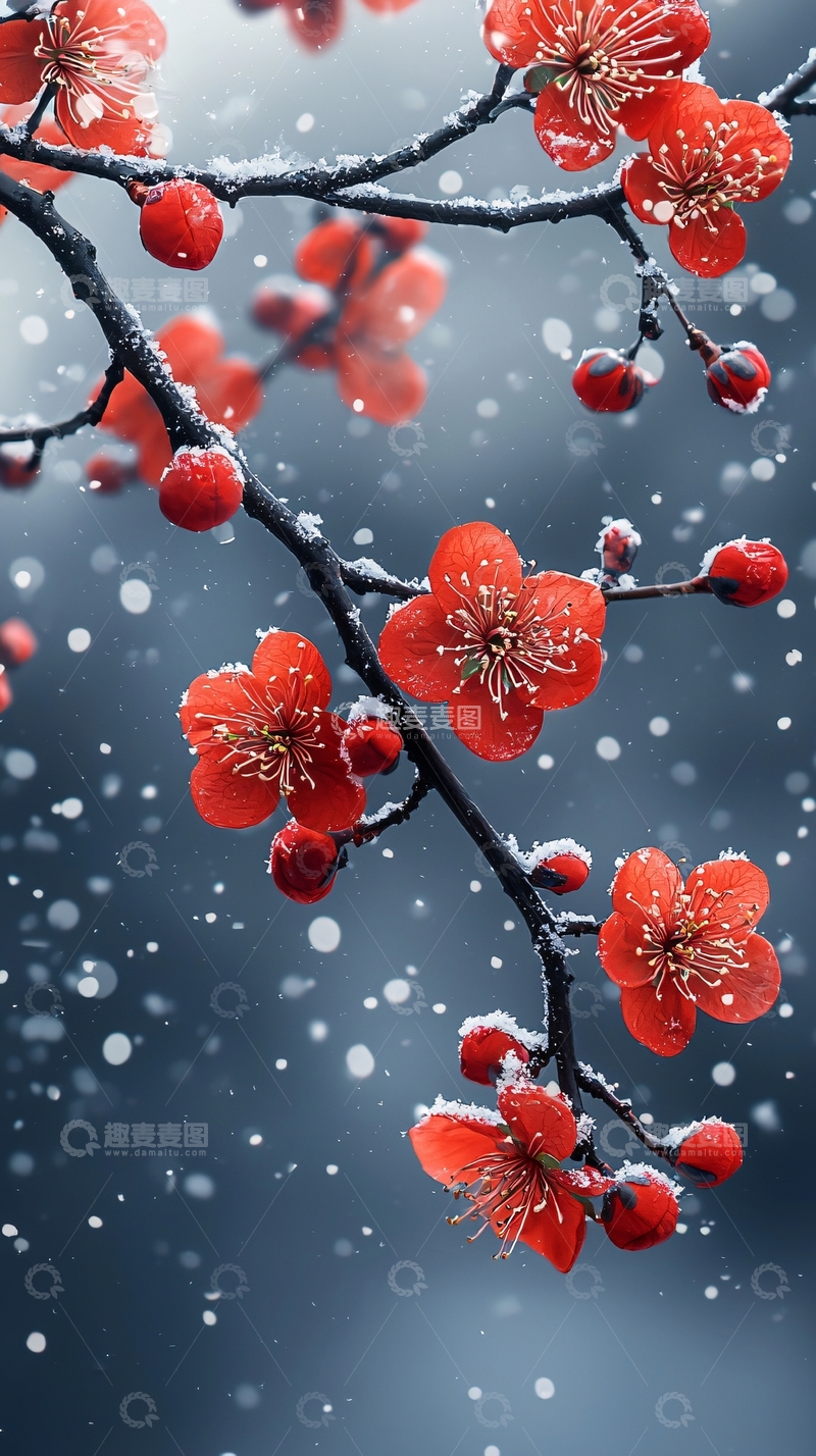 高清大图下载【趣麦麦图】红梅雪景