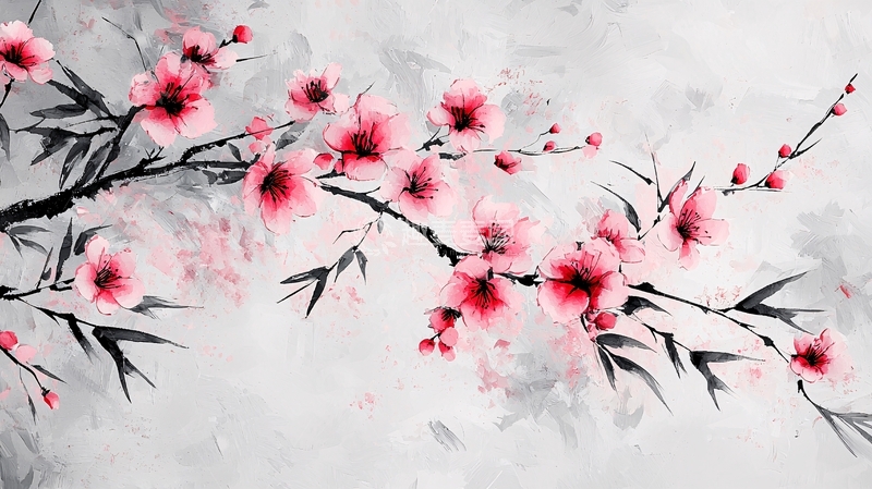 高清大图下载【趣麦麦图】水墨红梅